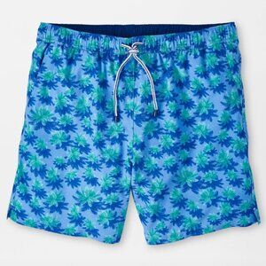 Peter Millar Aerial Palms Print Swim Trunks 7" Inseam NWT $100